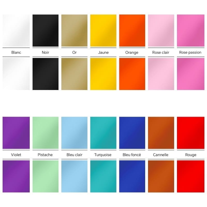Couleurs disponibles pour la personnalisation des accessoires en Biothane